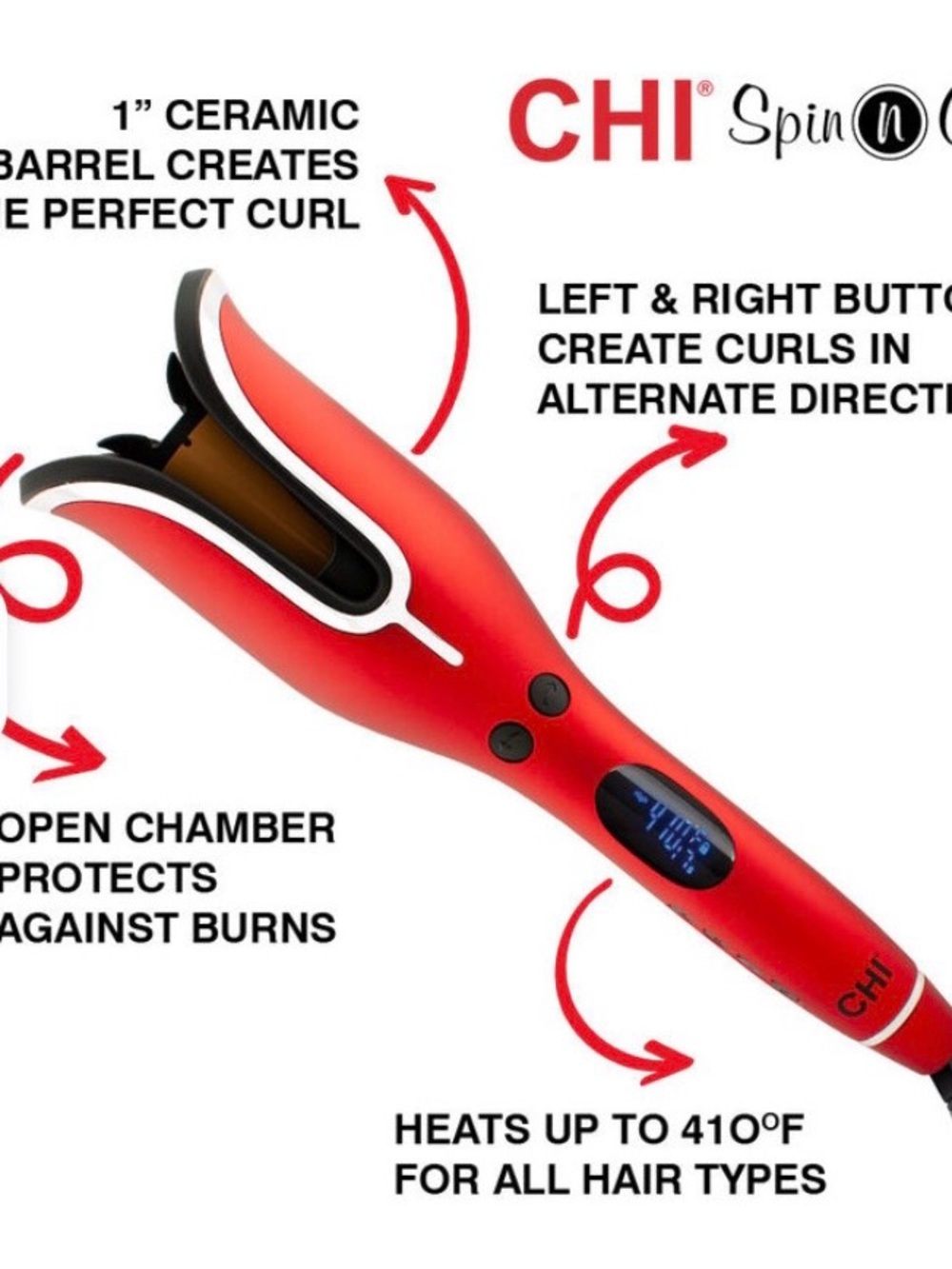 CHI spin N curl ceramic rotating curling iron ruby red